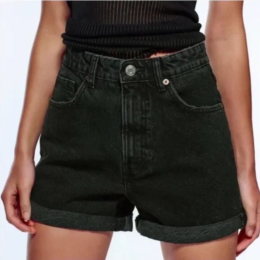 Zara High Waist Black Denim Shorts